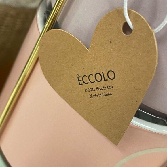 NWT Eccolo Set of 4 Stackable Mugs with Gold Rack White Hearts & Letters Pastel - Picture 4 of 11